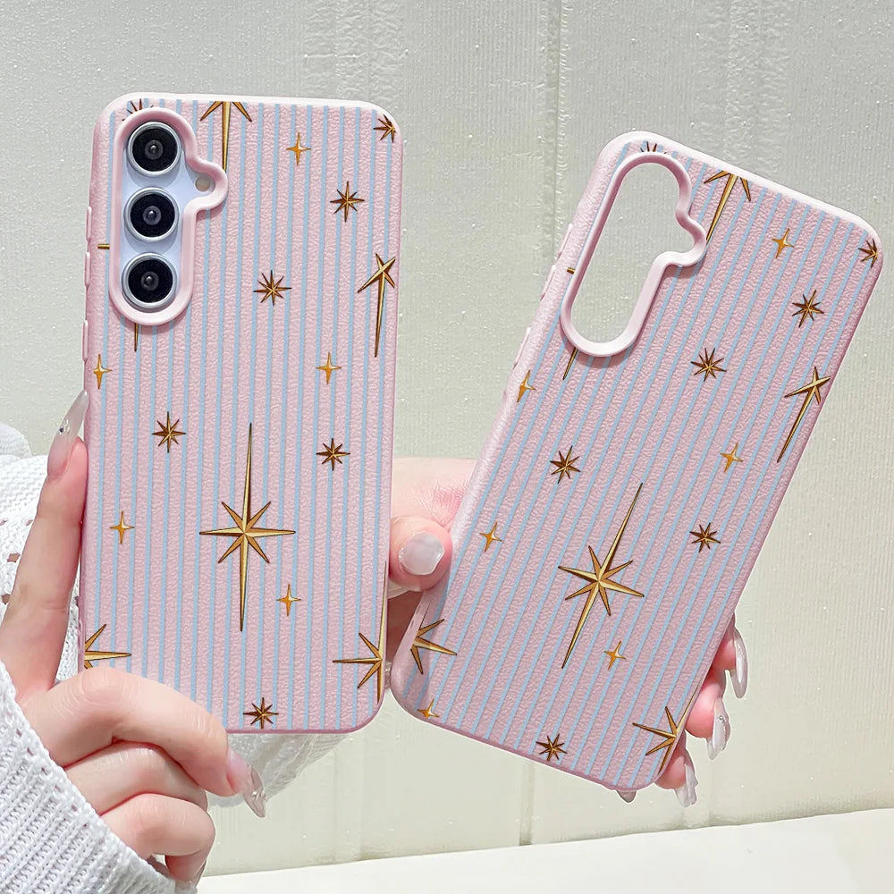 Phone Case for Samsung Galaxy S26 S25 S23 Ultra S24 FE A57 A56 A55 A54 5G A07 A06 4G Stripe Gold Star Textured Surface Anti-drop