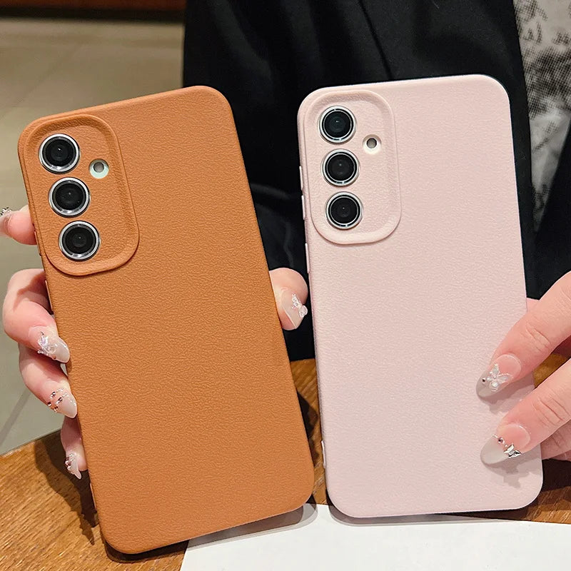 Leather Texture Soft TPU Case For Samsung Galaxy S24 S23 FE S25 S22 Ultra A15 A16 A25 A34 A35 A56 A53 A54 A55 A26 5G Phone Cover