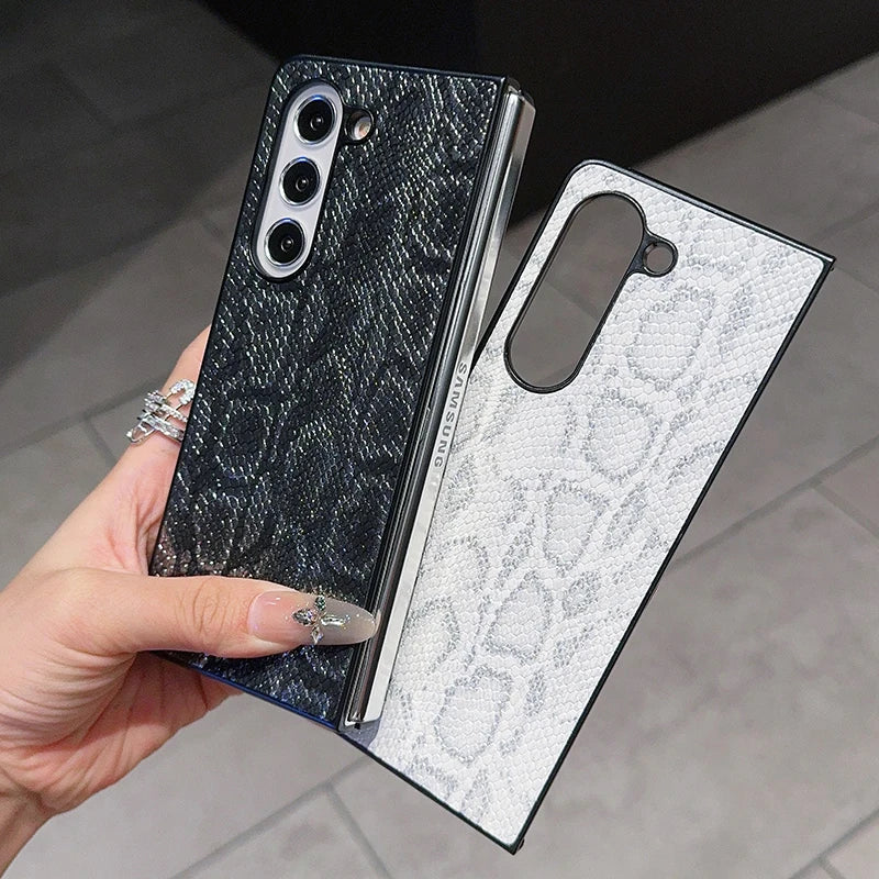Luxury Snake Skin Texture Phone Case For Samsung Galaxy Z Fold 6 5 4 3 Hard Platic Shockproof Cover For Galaxy Z Fold4 ZFold3 5G
