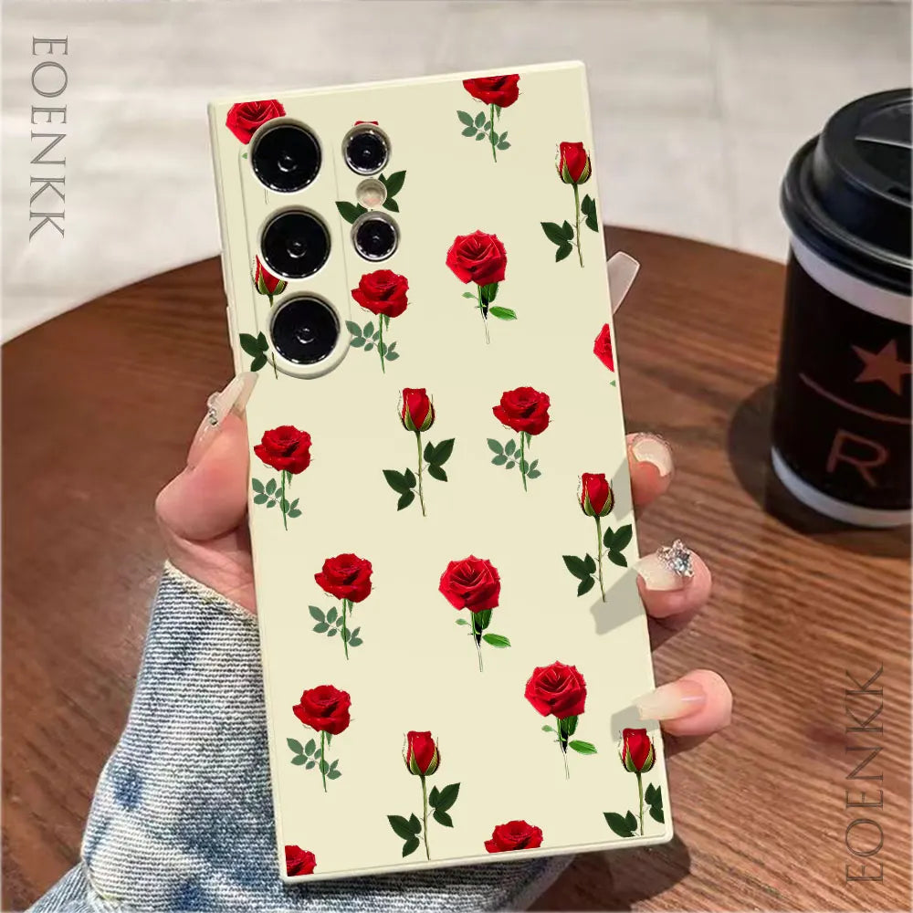 New Retro Fashion Rose Phone Case For Samsung Galaxy A25 A32 A33 A72 A73 Note 10 20 Plus S25 S24 S23 S22 S21 Ultra FE 5G Cover