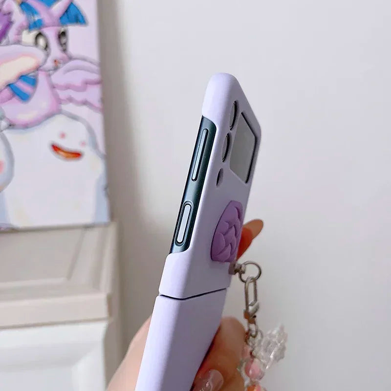 Cute Bear Colorful Beads Bracelet Case For Motorola Razr 40 Ultra 50 Ultra 2023 Plus 2024 Plus Candy Color Heart Hard PC Cover