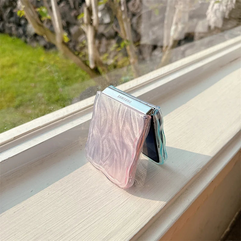 Phone Case For Samsung Galaxy Z Flip 3 4 5 Gradient Cards Wave Shockproof Cover For Samsung Z Flip3 Flip4 ZFlip5