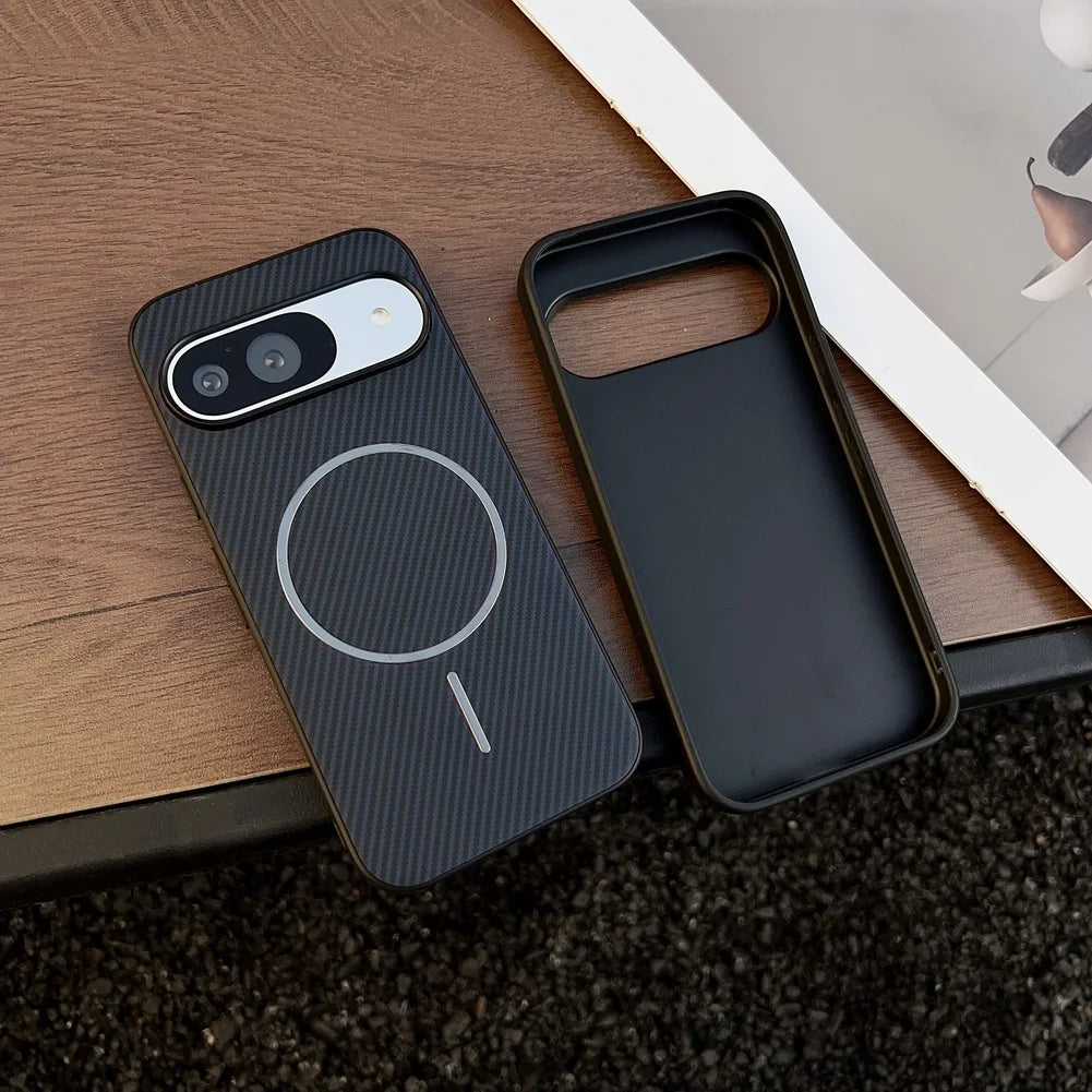 Carbon Fiber Grain Plain Leather Built-in Thin Magnetic Ring Case For Pixel 10 Pro XL Google Pixe10 Pro protect Cover