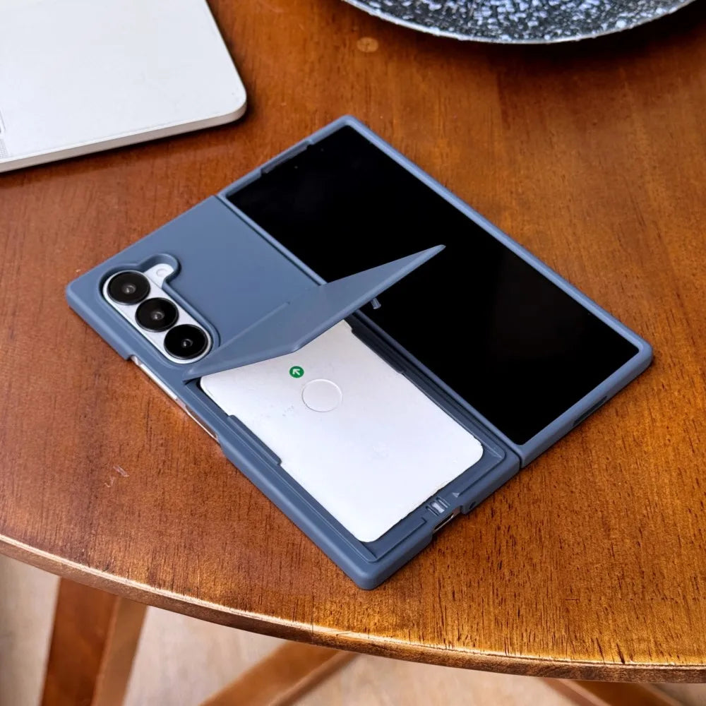 Wallet Clip Flip Slot Card Stand Case For Samsung Galaxy Z Fold 6 5 Luxury Folding Bracket Transparent Shockproof Matte PC Cover