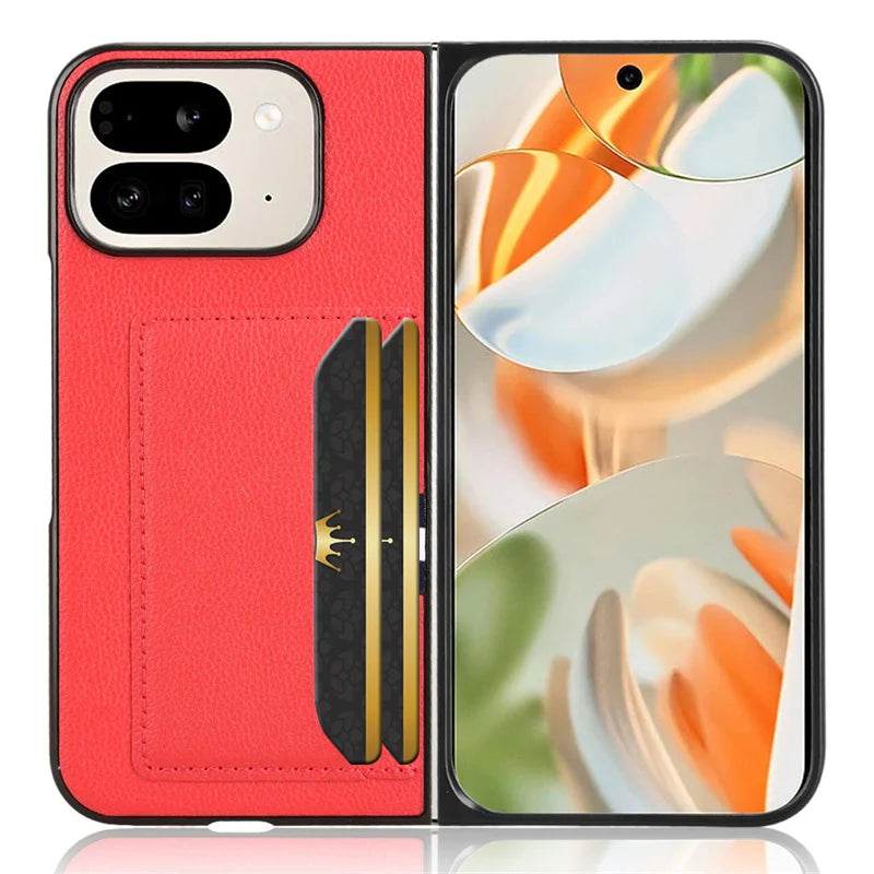 PU Leather Texture Case for Google Pixel 9 Pro Fold Cover Card Slots Lightweight Coque Fundas Capa