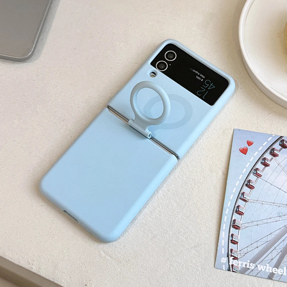Ring Holder Matte Liquid Silicone Protective Cases For Samsung Galaxy ZFlip4 ZFlip3 Solid Color Soft Bumper Shockproof Cover