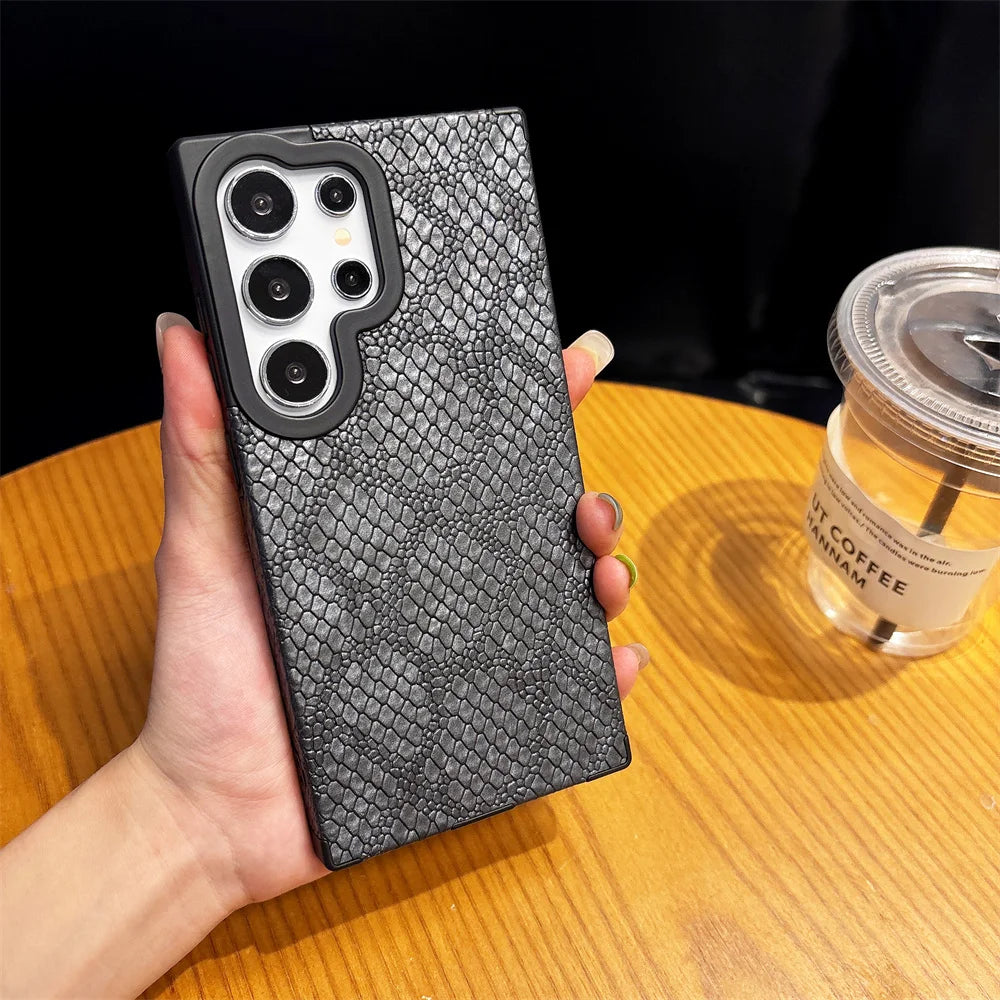 Leather Snake Magsafe Case for Samsung Galaxy S25 S24 S25 Ultra S22 S23 Plus Magnetic Wireless Charging Soft Silicone Cover