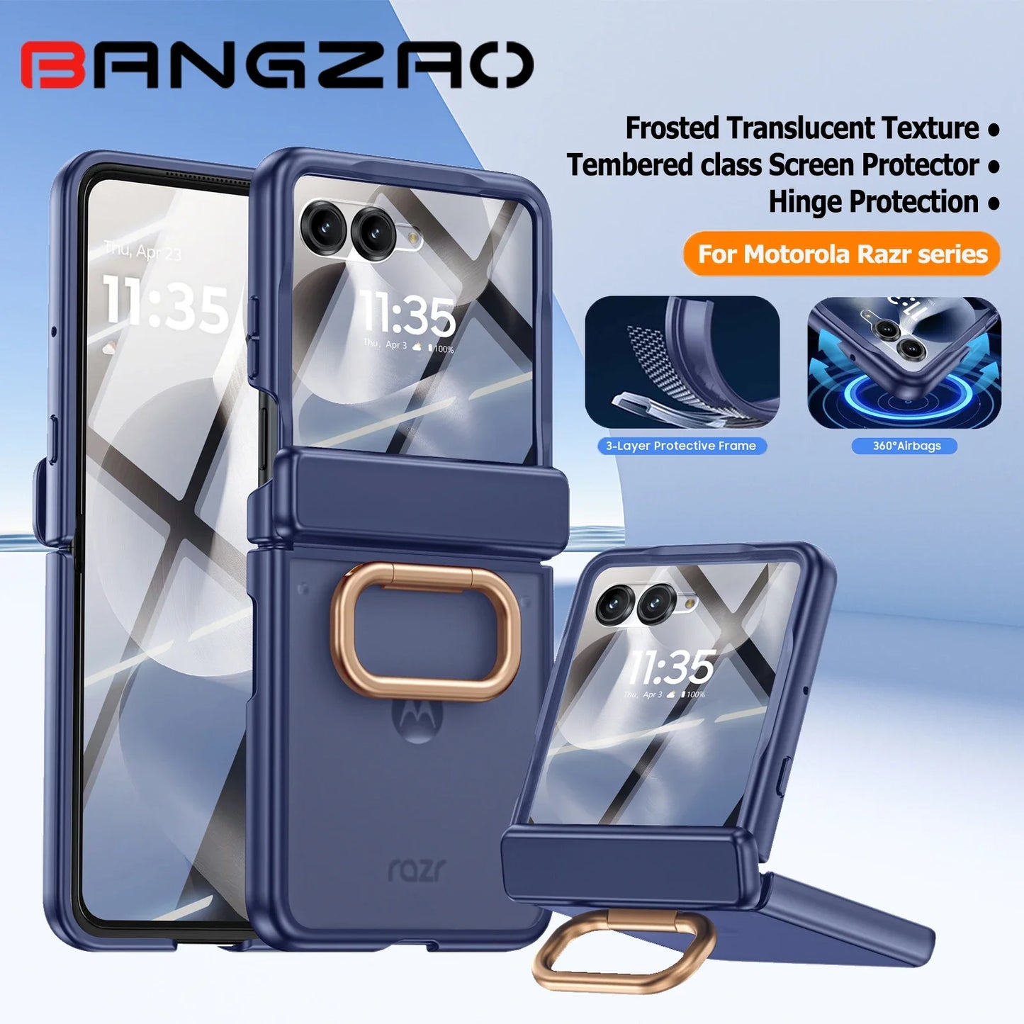 With Ring Holder,Screen Protector All-Inclusive Soft Cover Shockproof Wireless Charging for Motorola Razr 2025/2024-Blue