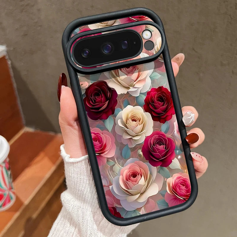 Soft TPU Phone Case For Google Pixel 10 9 8 7 Pro Pixel 9 10 Pro XL 7A 8A 9A Shockproof Red Rose Floral Pattern Silicone Cover
