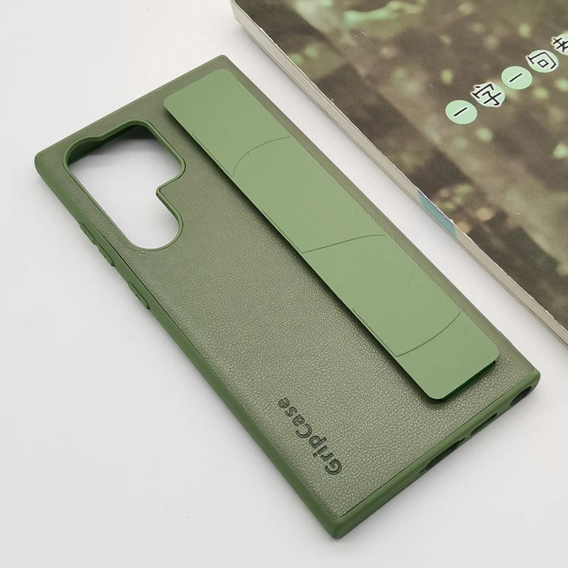 For Samsung Galaxy S22 S23 S24 S25 Plus Ultra Case Leather Grip Cover Back Protective Cover S25+ Wrist Strap Leatherette Cover