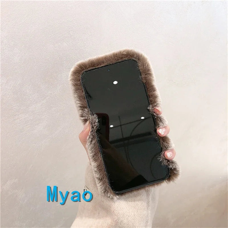 Hot Pink Phone Case For Google Pixel 9 9A 10 Pro 8 8A 7 7A  6 6A 5 5A Cady Color Fluffy Plush Fur Warm Soft Cover For Pixel 8
