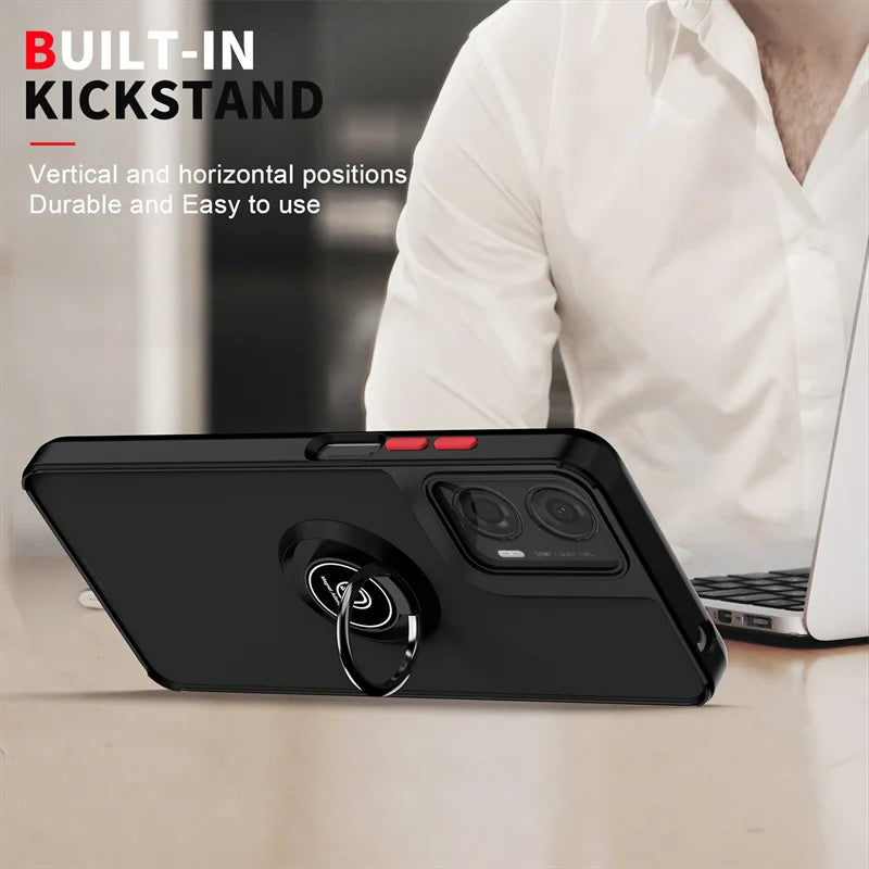 Matte Armor Case For Motorola Moto G35 G55 G85 5G G04 G04S G24 G34 G54 G84 Edge 50 Pro E14 Cover Ring Stand Holder Coque Fundas