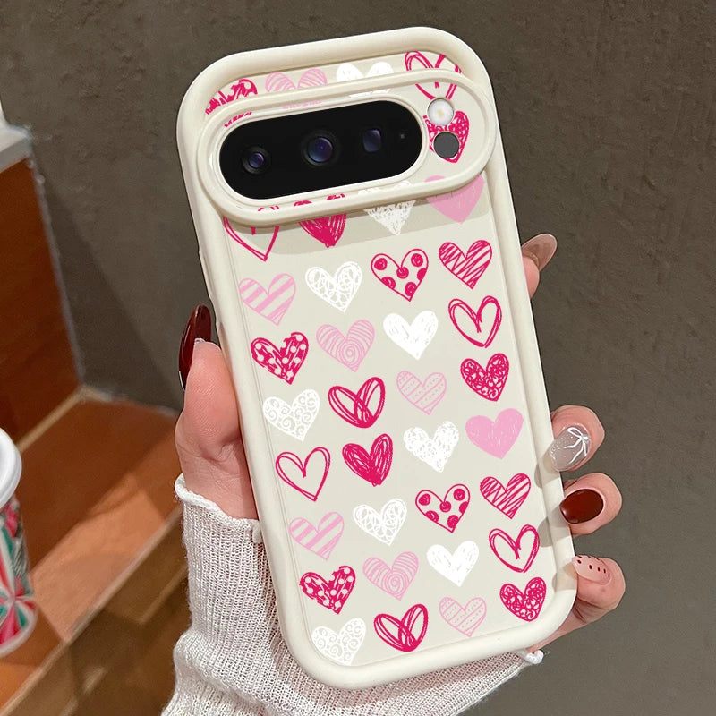 Cute Love Heart Phone Case For Google Pixel 8A 8 Pro 9 Pro XL 7A Shockproof Soft TPU Silicone Protector Cover For Pixel 7 8 Pro