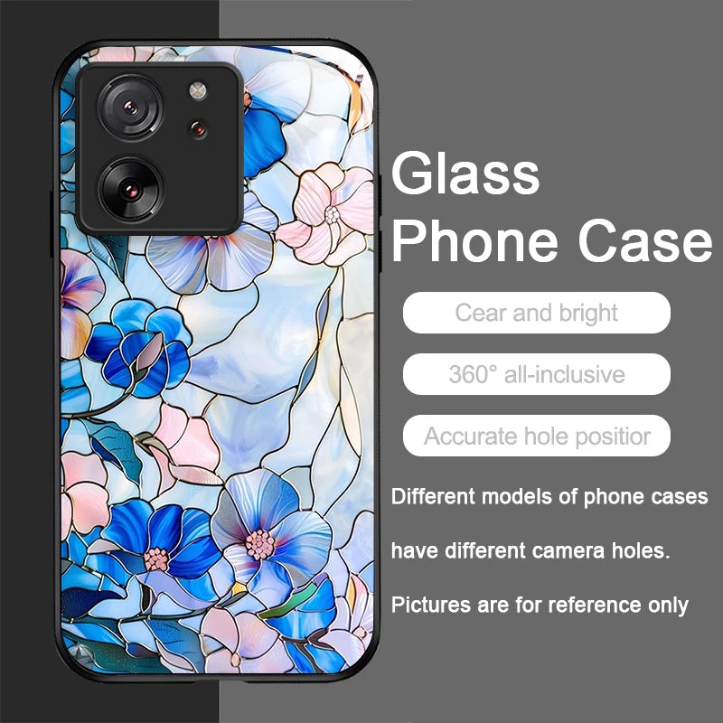 Luxury Flower Marble Texture Tempered Glass Phone Case for Motorola Moto G85 G84 G75 G55 Edge 50 Fusion 40 Neo 30 Pro Hard Cover