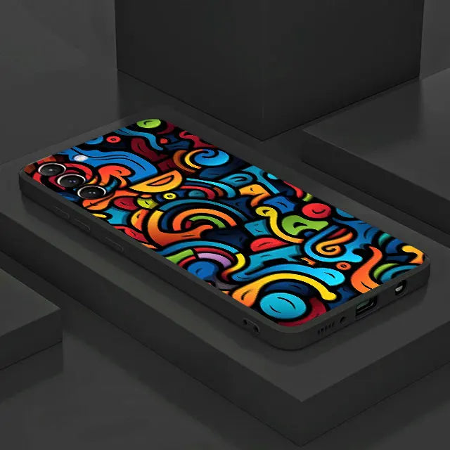 Phone Case For Samsung Galaxy S25 S24 Ultra S23 FE Note 20 10Plus S22 S21 S25Plus Soft Shell Cover Colorful Lines Graffiti