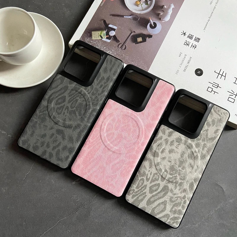 Magnetic Leather Case for Motorola Moto Edge 50 Ultra Fushion Pro G Play Power Stylus 2024 Cover Leopard Floral Mag-safe  Shell