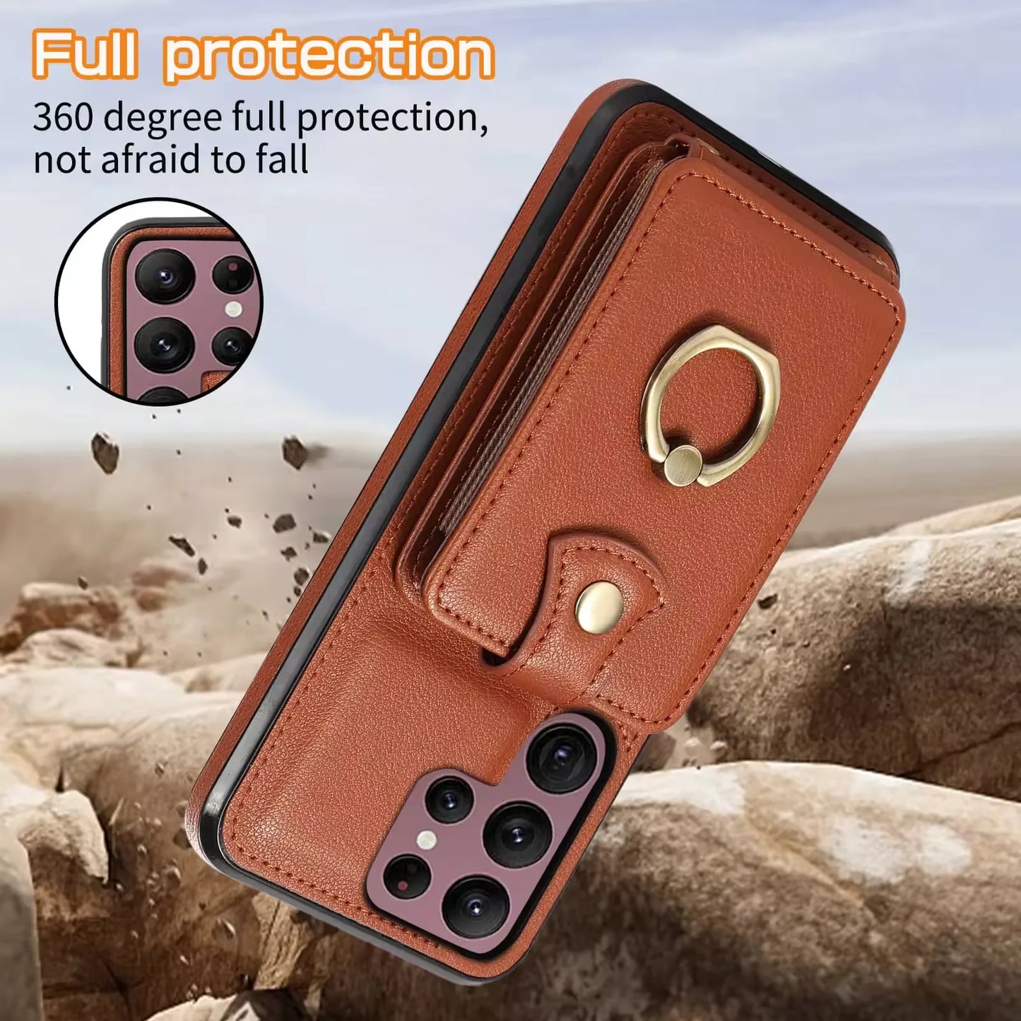 For Samsung Galaxy S25 24 23 22 Ultra/Note 10/20 Ultra/S20 FE/S10 Case Wallet with Card Holder, 360°Rotation Finger Ring Holder