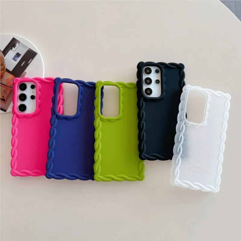 Silicone Wave Case For Samsung S25 S24 FE Plus Ultra A16 A06 A55 A35 A25 A15 A05 A54 A24 A14 A04 A13 A12 M14 M13 M12 F12 Cover