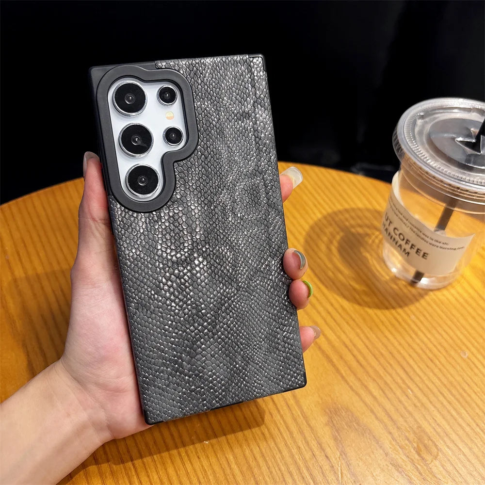 Leather Snake Magsafe Case for Samsung Galaxy S25 S24 S25 Ultra S22 S23 Plus Magnetic Wireless Charging Soft Silicone Cover