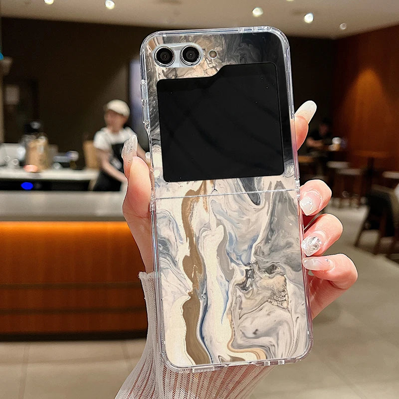 For Samsung Galaxy Z Flip 6 5 4 3 Case Luxury Watercolor Marble Pattern Hard Clear Folding Cover For Samsung Z Flip6 Flip5 Flip4