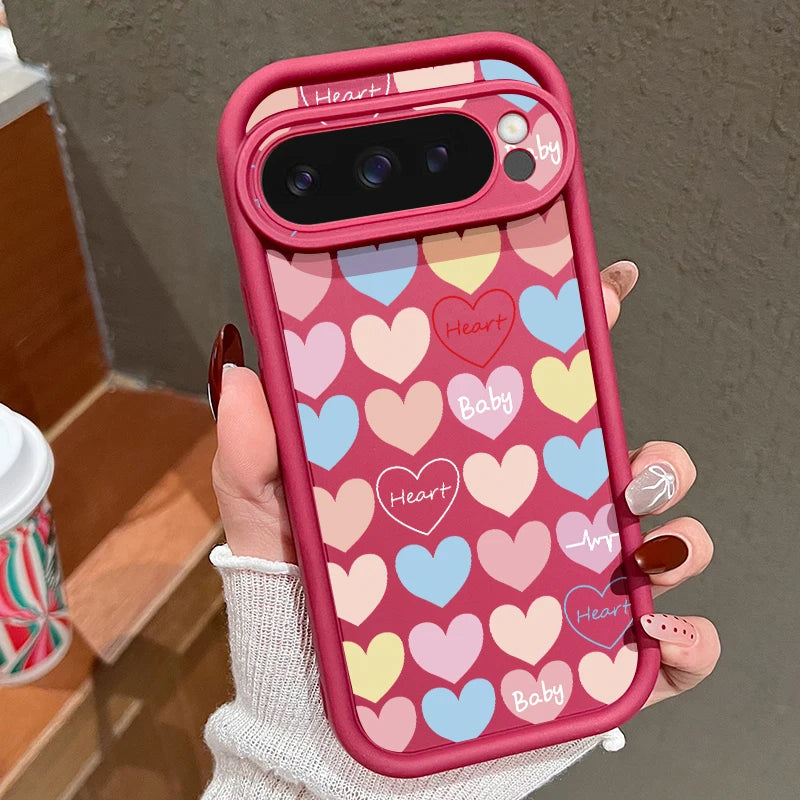 Cute Love Heart Phone Case For Google Pixel 8A 8 Pro 9 Pro XL 7A Shockproof Soft TPU Silicone Protector Cover For Pixel 7 8 Pro