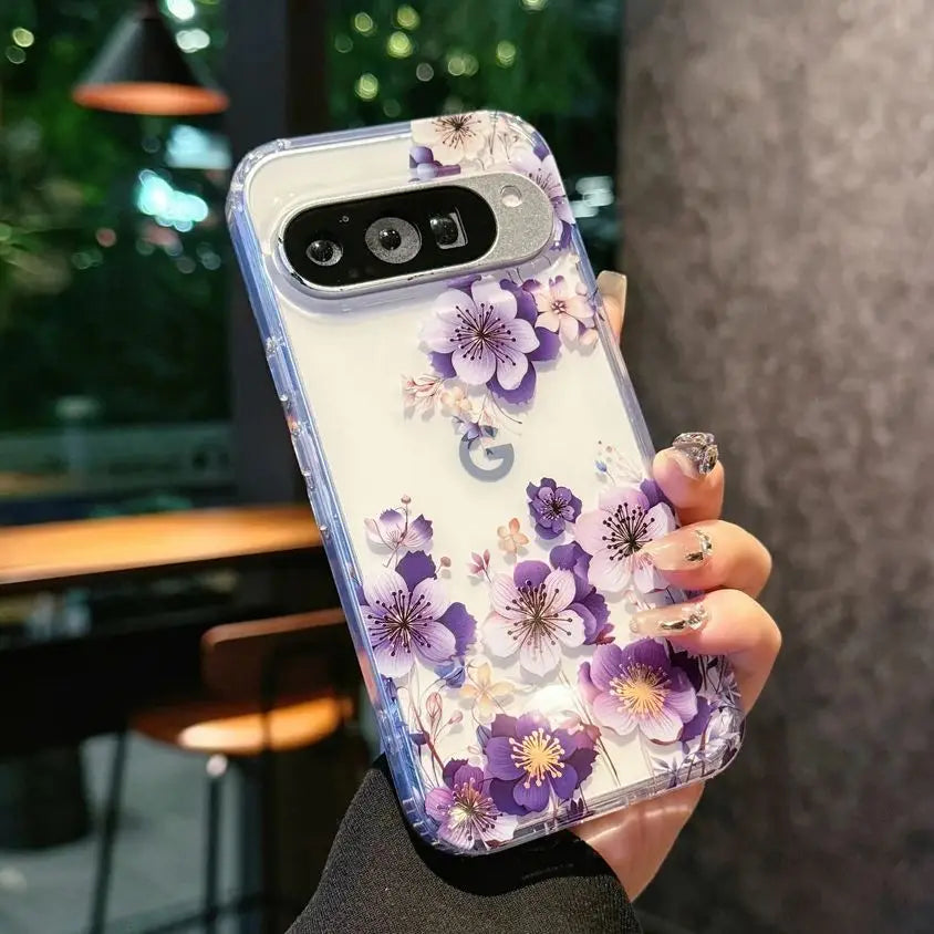 Painting Flower Pattern Clear Phone Case For Google Pixel 10 9 Pro XL 10 9 Pro 9A Printing Floral Shockproof Bumper Hard Cover