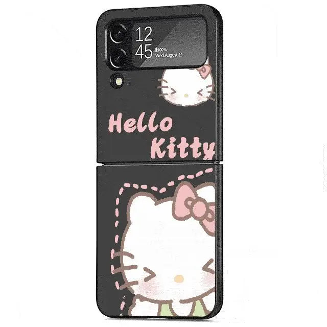 Cute HelloKitty Case for Samsung Galaxy Z Flip 4 3 5 5G Flip Shockproof Capa 6.7 Inches Black Hard PC ZFlip 4 Phone Cover