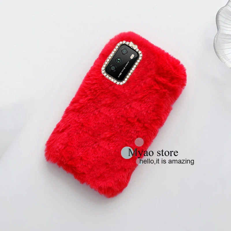 Hot Pink Phone Case For Google Pixel 9 9A 10 Pro 8 8A 7 7A  6 6A 5 5A Cady Color Fluffy Plush Fur Warm Soft Cover For Pixel 8