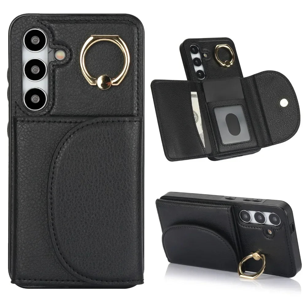 Ring Stand Card Wallet Phone Case for Samsung Galaxy S21 S23 FE S22 S24 S25 Ultra Plus A54 A14 A15 A55 A35 A16 5G Leather Cover