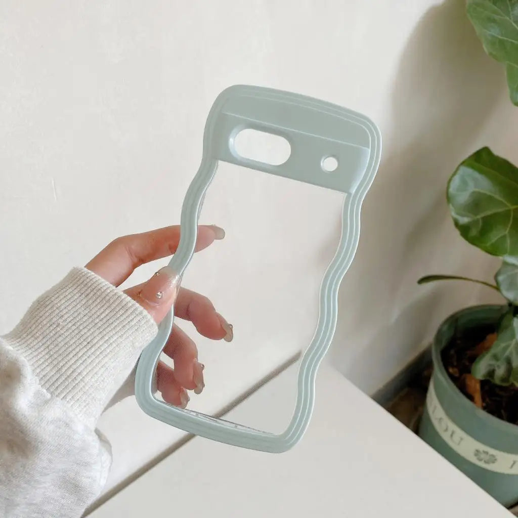 2IN1 Creative Curly Wavy Transparent Case For Google Pixel 9 Pro 9A 8 8A 7A Candy Color Shockproof Clear Hard Acrylic Back Cover