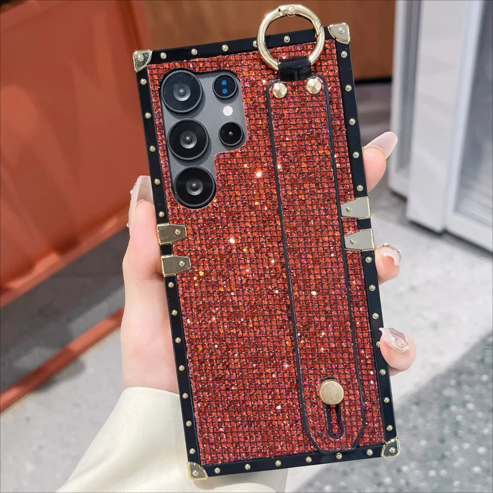 Plating Bling Glitter Wristband Case For Samsung Galaxy S20 S21 S23 FE S22 S24 S25 Plus Note 20 Ultra A06 A16 A26 A36 A55 5G