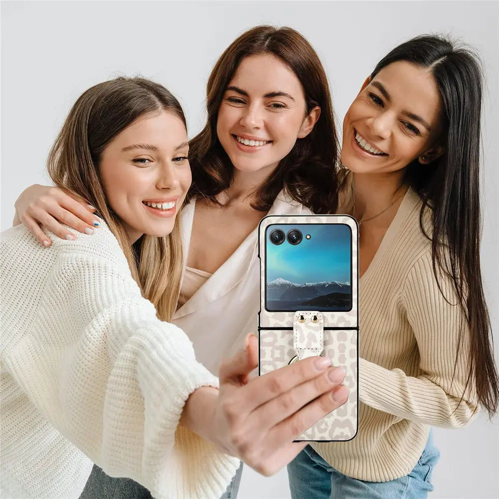 Fashion Leopard Print Leather Ring Case For Motorola MOTO Razr 40 Ultra Razr40 Slim Cover Fundas