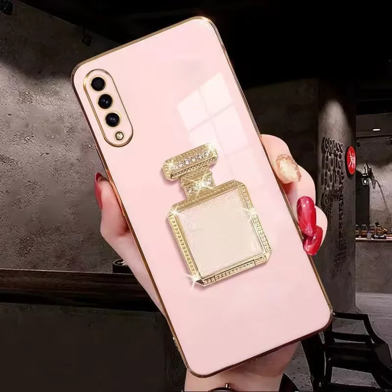 Perfume Bottle Folding Makeup Mirror Phone Case for Samsung S25 S24 Ultra S23 Plus S22 S21 S20 Fe Note 20 10 Pro Lens Soft Case