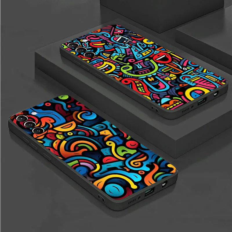 Phone Case For Samsung Galaxy S25 S24 Ultra S23 FE Note 20 10Plus S22 S21 S25Plus Soft Shell Cover Colorful Lines Graffiti