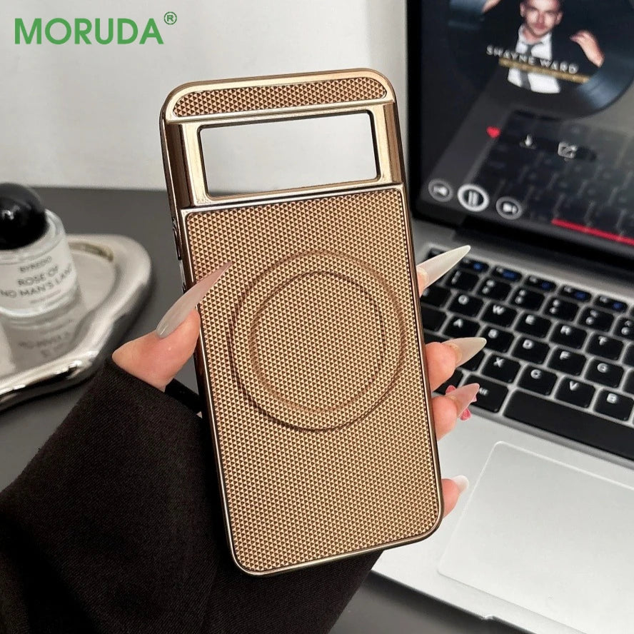 Pixel 10proXL Business Leather Magnetic Phone Case for Google Pixel 8 9 Pro 9A 8A 9 ProXL Pltaing Frame Shockproof Magsafe Cover