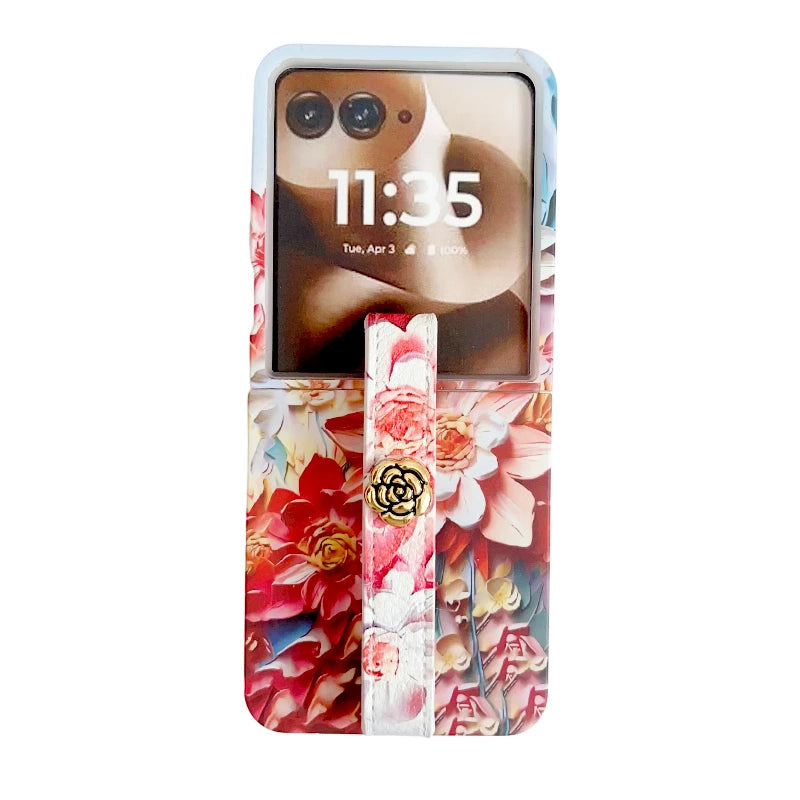 Embossed Watercolor Flower Phone Case For Motorola Razr 60 50 Ultra MOTO RAZR 60Ultra Aesthetic Camellia Wristband Back Cover