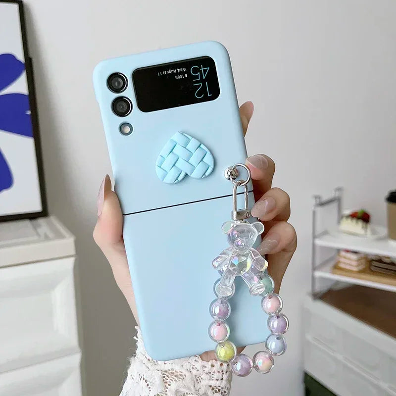 Cute Bear Colorful Beads Bracelet Case For Motorola Razr 40 Ultra 50 Ultra 2023 Plus 2024 Plus Candy Color Heart Hard PC Cover