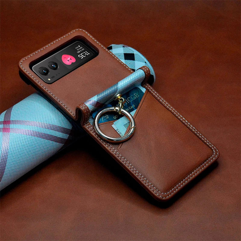 Case For Motorola Razr 40 Ultra 50 Ultra Razr Plus Card Wallet Finger Ring Grid Contrasting Color PU Leather Phone Case Cover