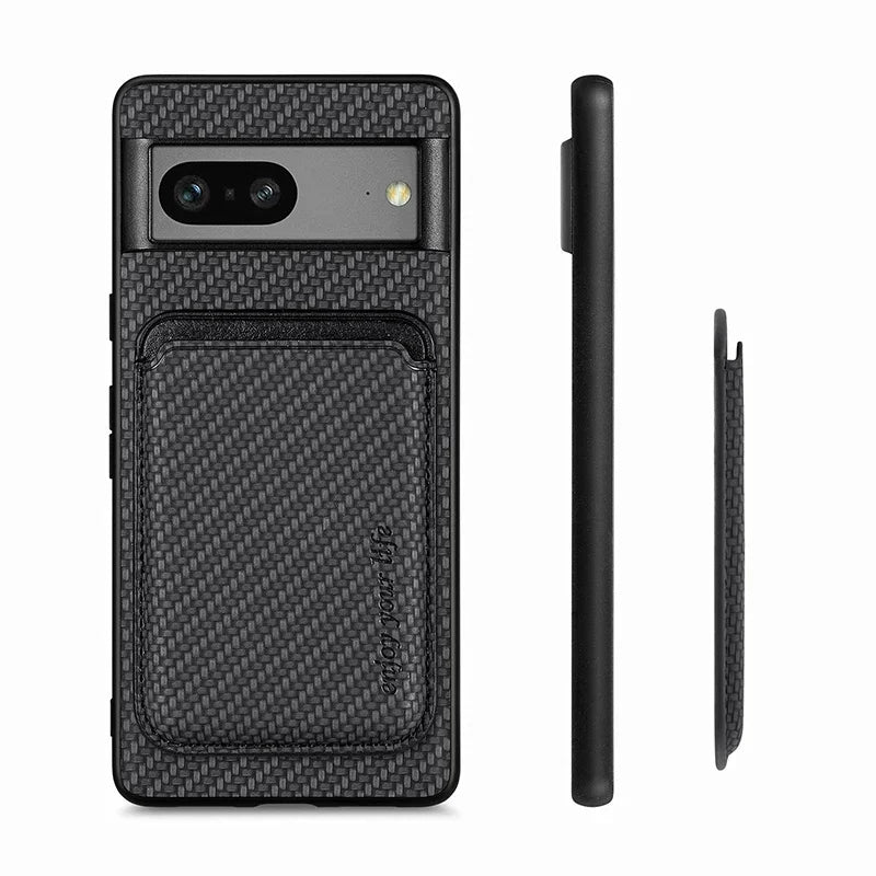2 In 1 Carbon Fiber Magnetic Card Holder Wallet For Magsafe Google Pixel 6 7 8 9 Pro XL 9A 8A 7A 6A Wireless Charging Back Cover