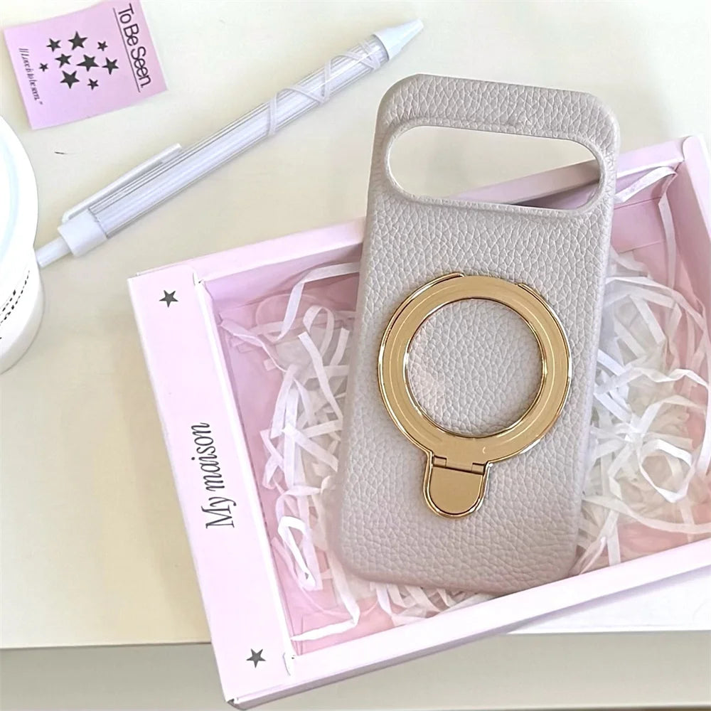 Luxury Fold Stand Lychee Pattern Leather Magnetic Case For Google Pixel 9 9A 10 Pro XL 8 8A Solid Color Shockproof Back Cover