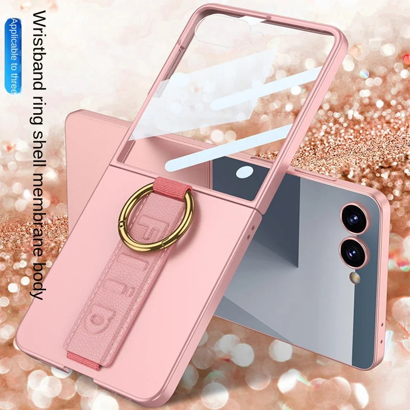 Wrist Strap with Metal Ring Glass Protector All-inclusive Phone Case for Samsung Galaxy Z Flip 7 flip7 Camera Protect Cover