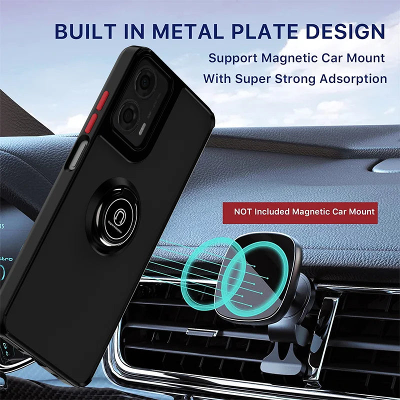 Matte Armor Case For Motorola Moto G35 G55 G85 5G G04 G04S G24 G34 G54 G84 Edge 50 Pro E14 Cover Ring Stand Holder Coque Fundas