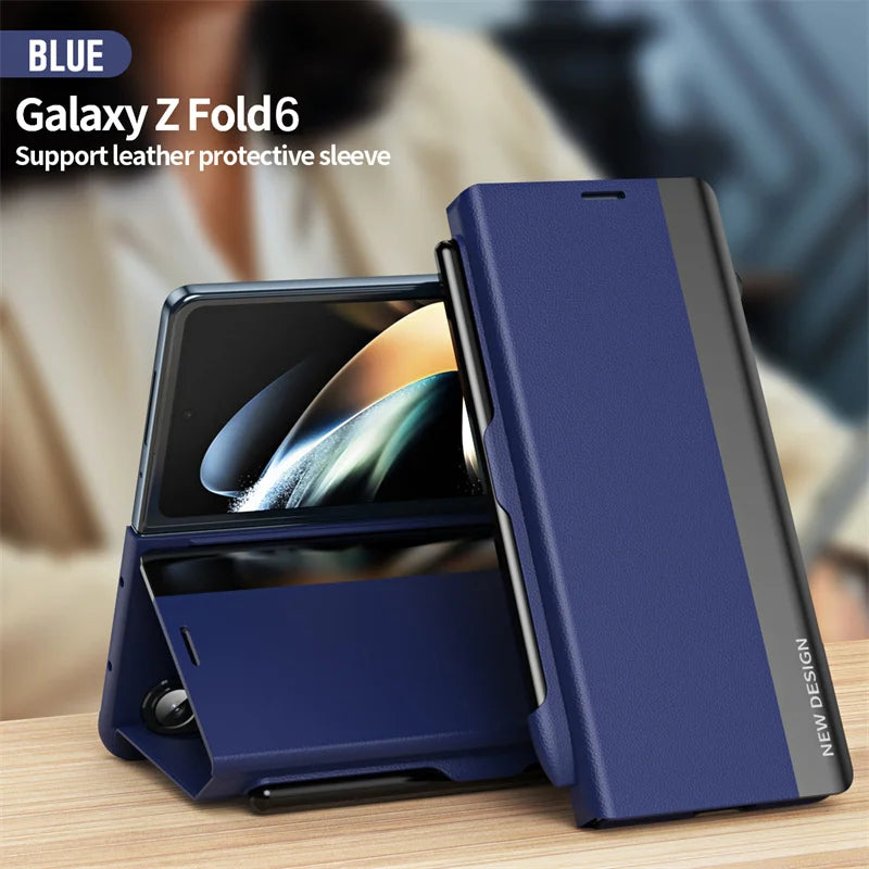 With S Pen & Pen Slot PU Leather Electroplating Holder Phone Case For Samsung Galaxy Z Fold 6 5 4 3 5G Fold6 Magnetic Flip Cover