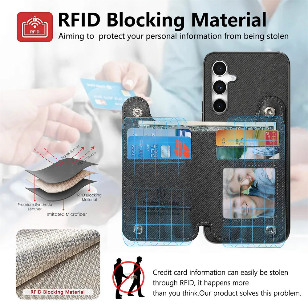 Zipper Cards Solt Wallet Leather Case For Samsung Galaxy A56 A55 A54 A53 A34 A36 A35 A25 A17 Elastic Rope Wrist Leather Cover