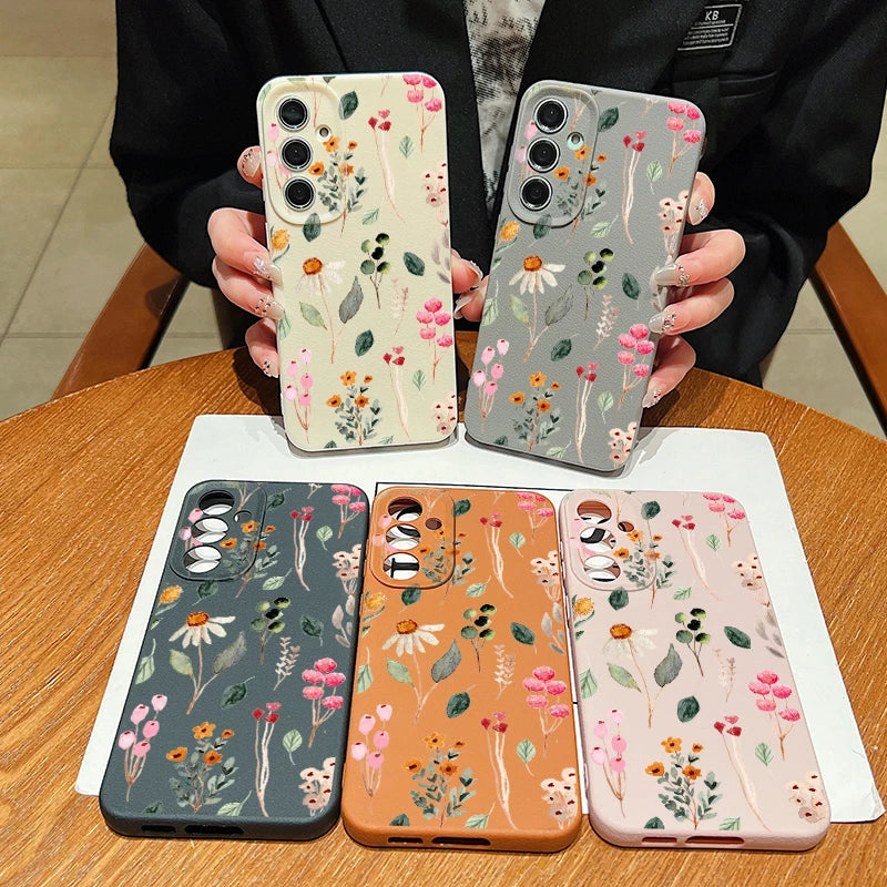 Small Flowers Leather Texture TPU Case For Samsung Galaxy A16 A55 A15 A54 A35 A25 A56 5G S24 FE S25 S23 S22 Ultra Phone Cover