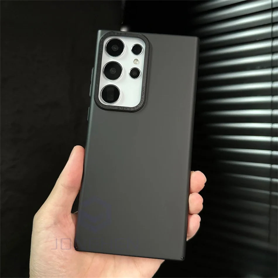 Slim Solid Color Skin Friendly Matte PC Case For Samsung Galaxy S24 S23 Ultra S22 Plus Luxury Alloy Len Hard Shockproof PC Cover