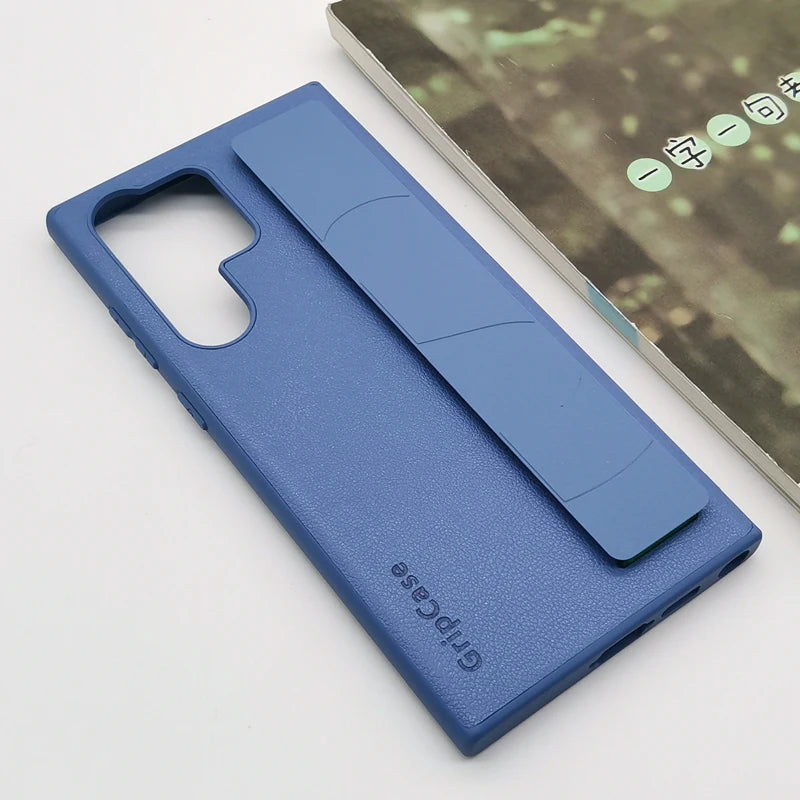 For Samsung Galaxy S22 S23 S24 S25 Plus Ultra Case Leather Grip Cover Back Protective Cover S25+ Wrist Strap Leatherette Cover