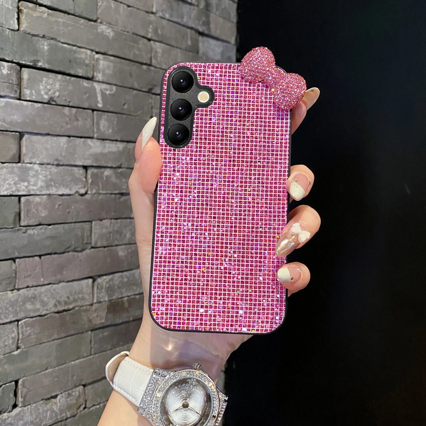 Fashion Cute Drill Pink Butterfly TPU Phone Case For Samsung Galaxy S22 S23 S25 Edge S24 FE Plus Ultra Glitter Protective Case