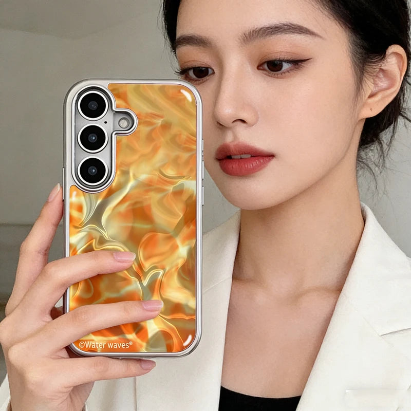 New Artistic INS Advenced Gray Orange Ripple Pattern Trendy Resin Phone Case For Samsung S 23 24 25 26 FE ULTRA EDGE PLUS Cover
