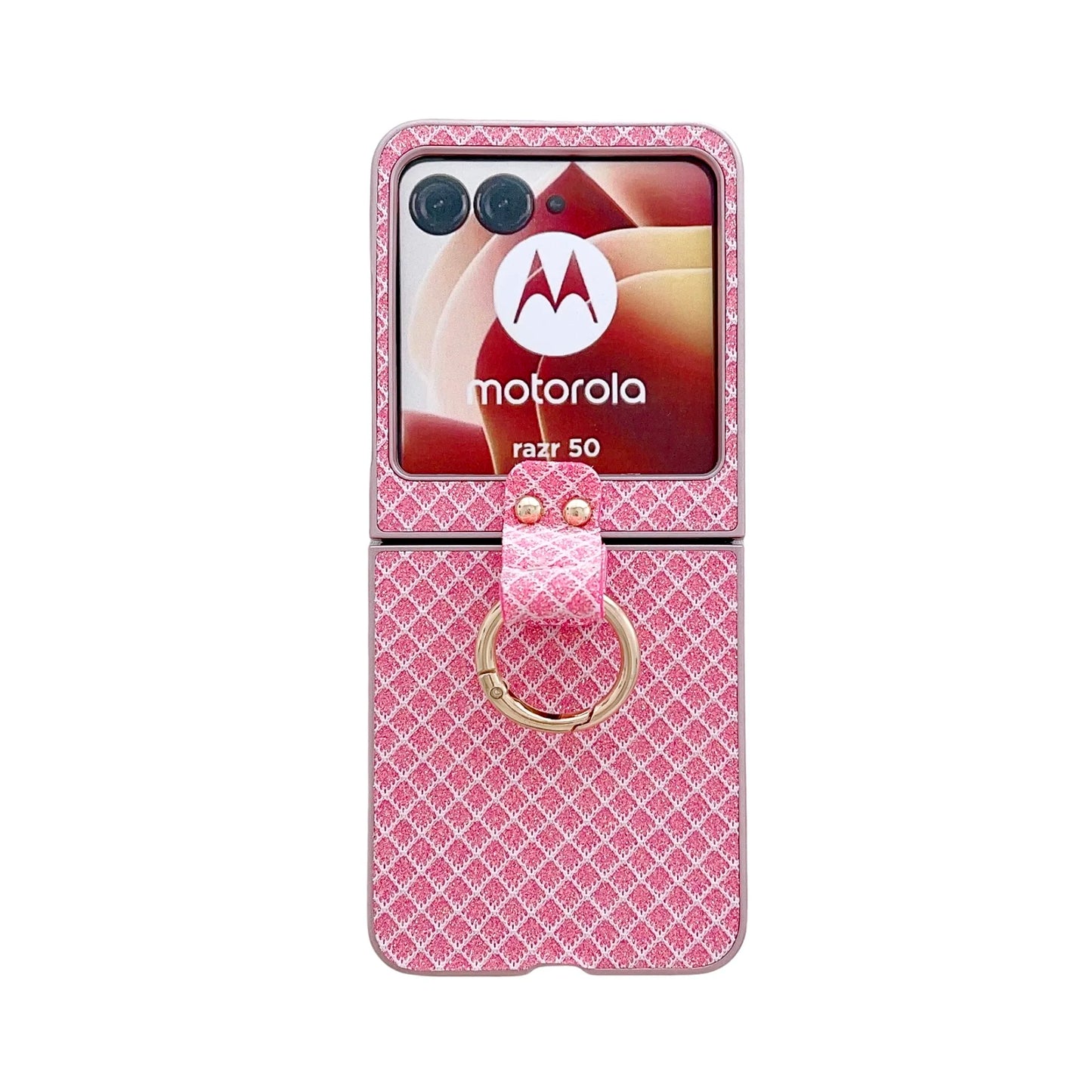 Luxury Glitter Metal Ring Leather Plastic Folding Case For Motorola Razr50 Razr 50 Cover